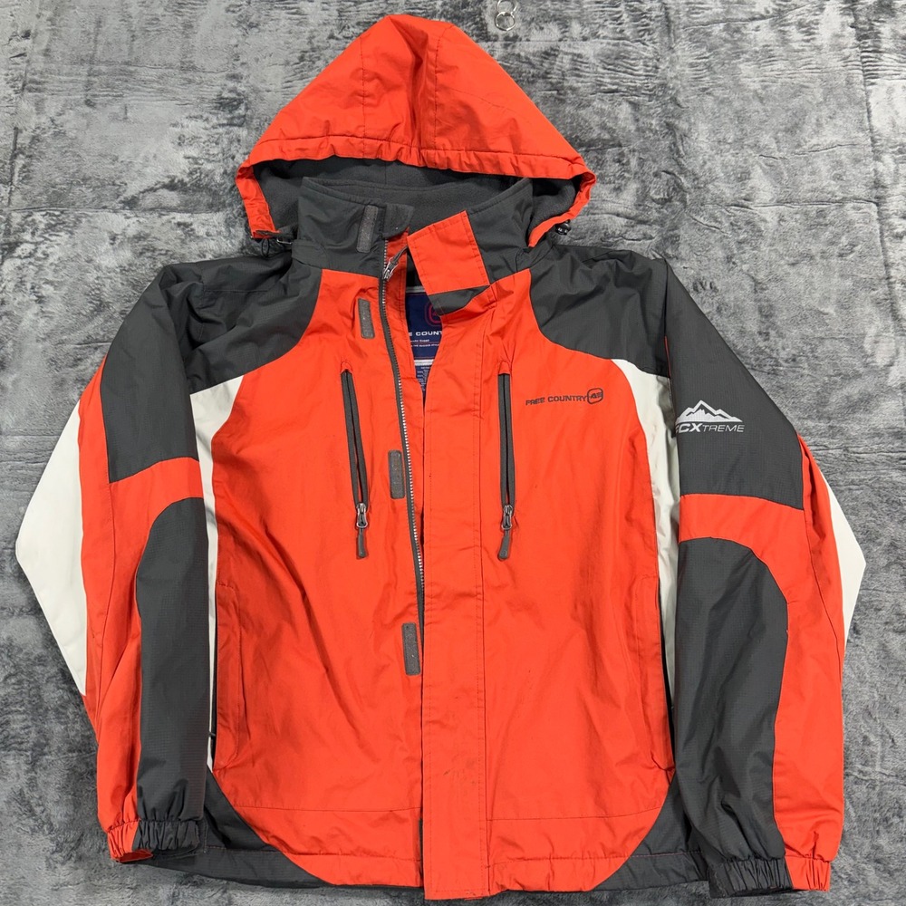 Free Country Mens Hooded Ski Jacket Red Black Colorblock Fleece Lined Medium